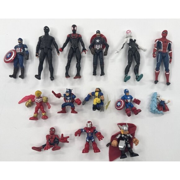 Marvel Super Hero Squad Figures Lot of 14 Hasbro Playskool Mini Spiderman Bundle - Picture 1 of 13